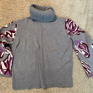 CAbi Gray Turtleneck Sweater with Purple Accents